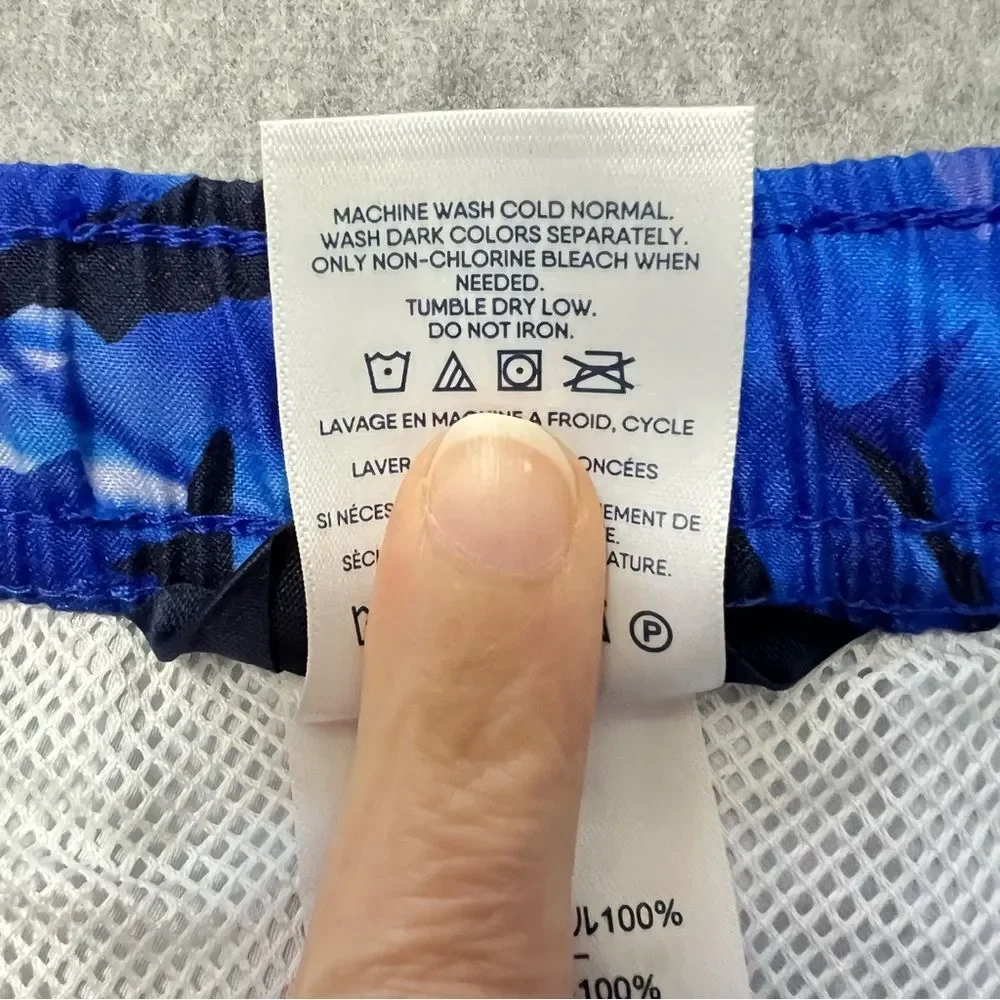 Lands' End Kids Swim Trunks Shark Print Size Small 6/7 Elastic Drawstring Waist